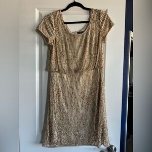 Adrianna Papell Gold Beaded Midi Dress